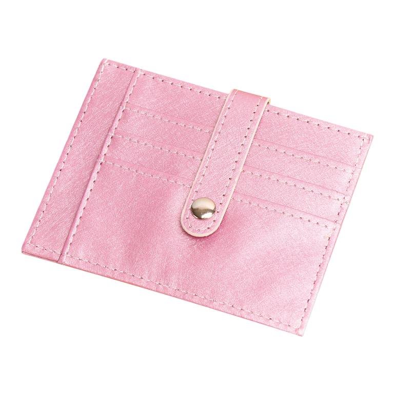 This pink leather card case is a simple, fashionable, lightweight and multi-compartment small wallet for women Item Picture