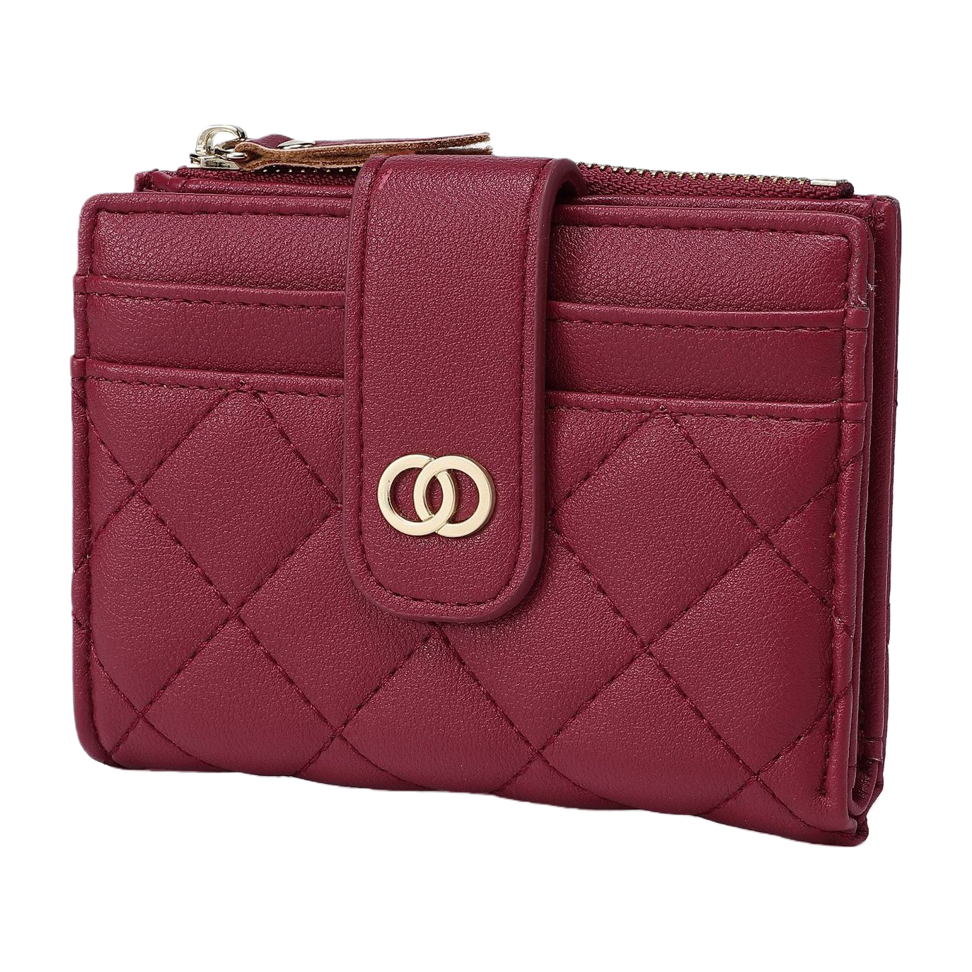 Wine red diamond-patterned short leather wallet for women Item Picture