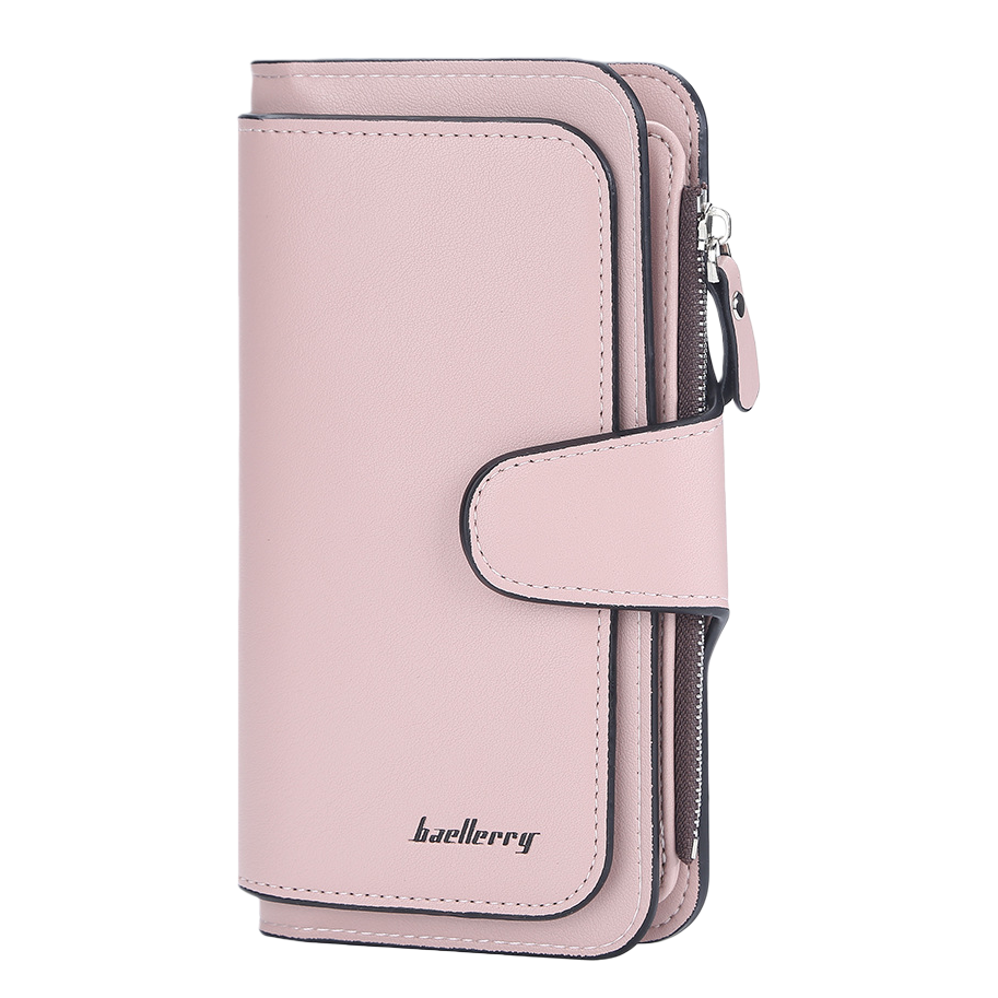 Pink lady's genuine leather wallet, simple and fashionable, small and long style with multiple slots Item Picture