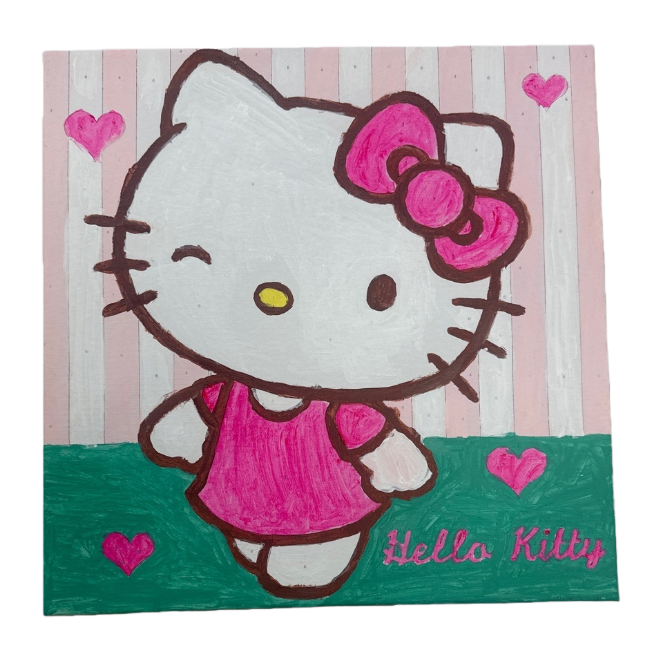 Hello Kitty hand-painted pink striped background decorative painting for home wall hanging Item Picture