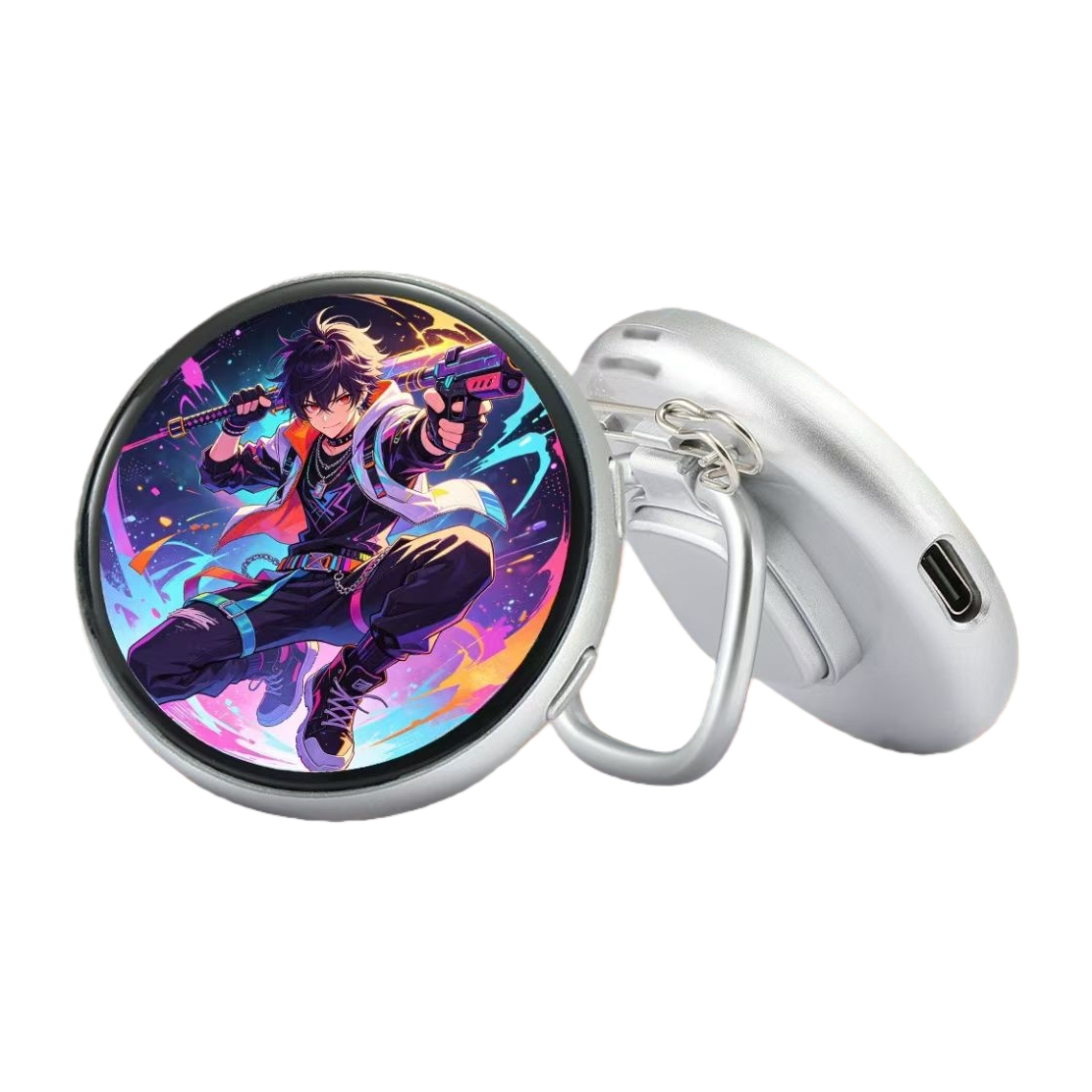 Blue electronic Bagee device, circular color screen, anime girl, light blue shell, metal hook Item Picture