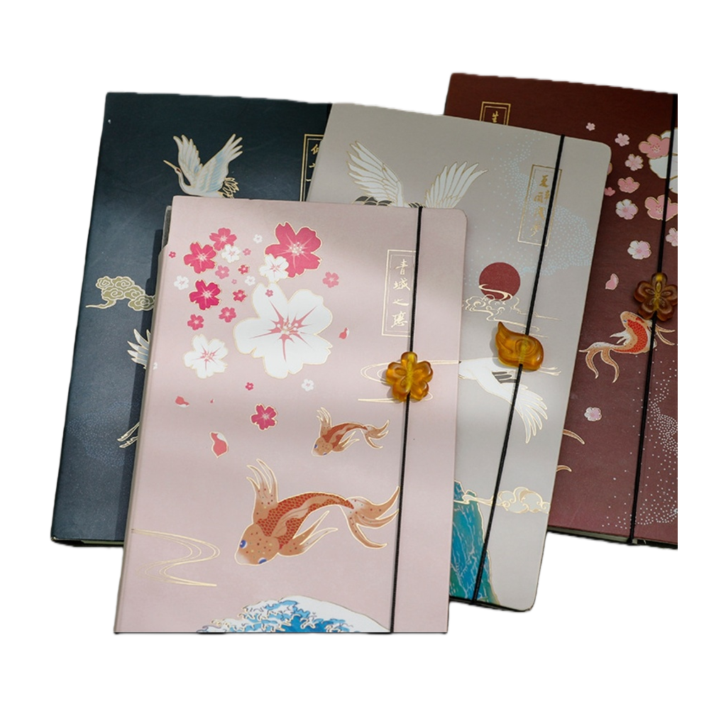 Pink cherry blossom koi notebook, black crane, beige wave wine, red koi and cherry blossom Item Picture