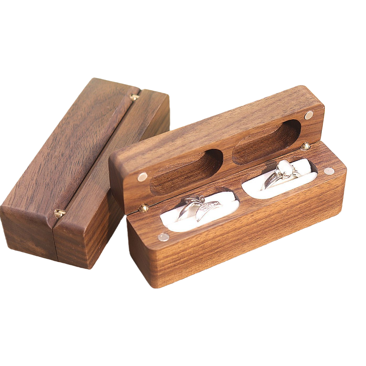 مربع خاتم خشبي بني مع صندوقين من الفضة Item Picture