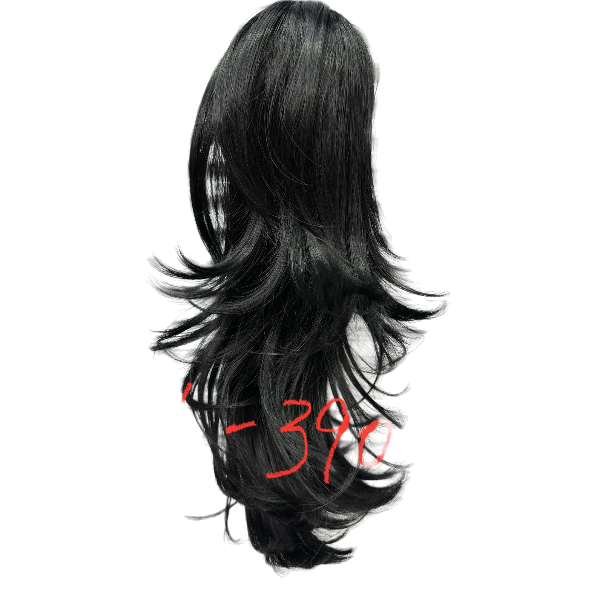 The black long-haired faux wig naturally drape, is breathable, light and comfortable Item Picture