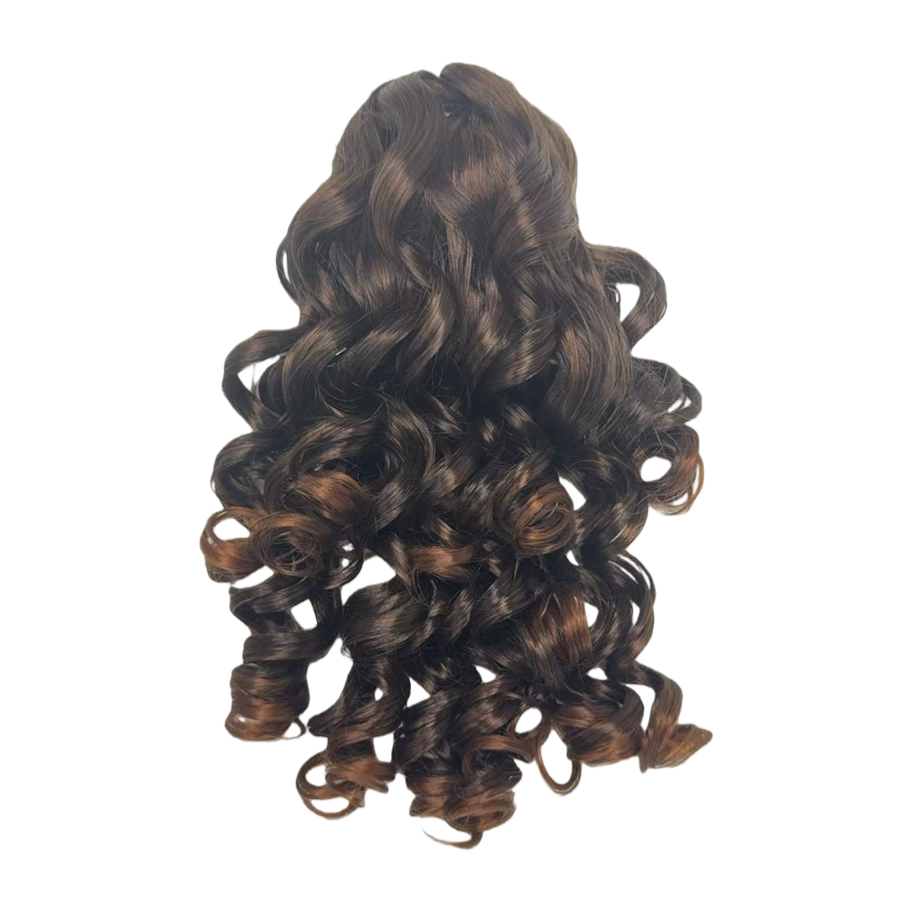 Brown curly hair wig pieces with natural and fluffy bangs are ready to wear without cutting Item Picture