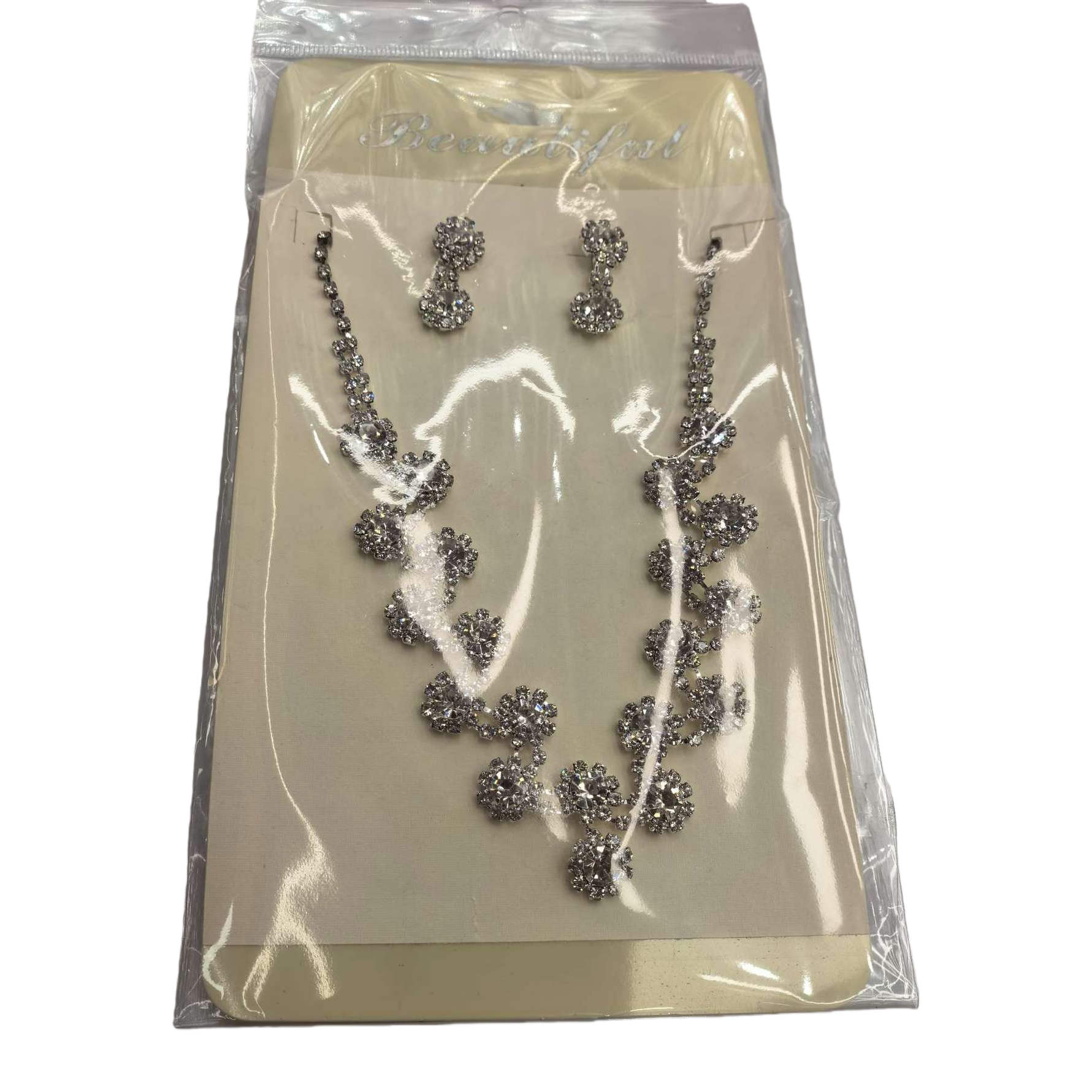 银色水晶项链耳环套装女时尚简约百搭 Item Picture