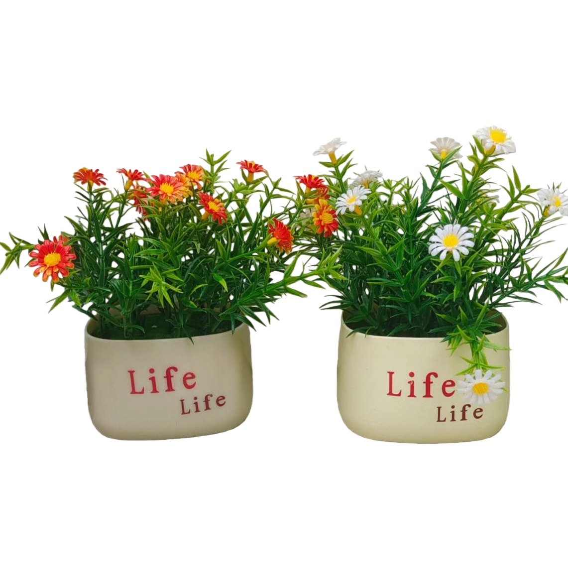 The beige artificial flower pot set pairs artificial flowers with simple home decoration Item Picture