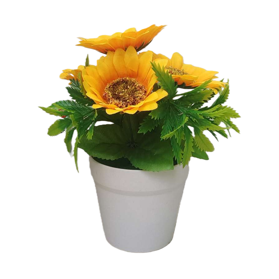 Yellow sunflower artificial flowers paired with white ceramic flowerpots for home decoration ornaments Item Picture