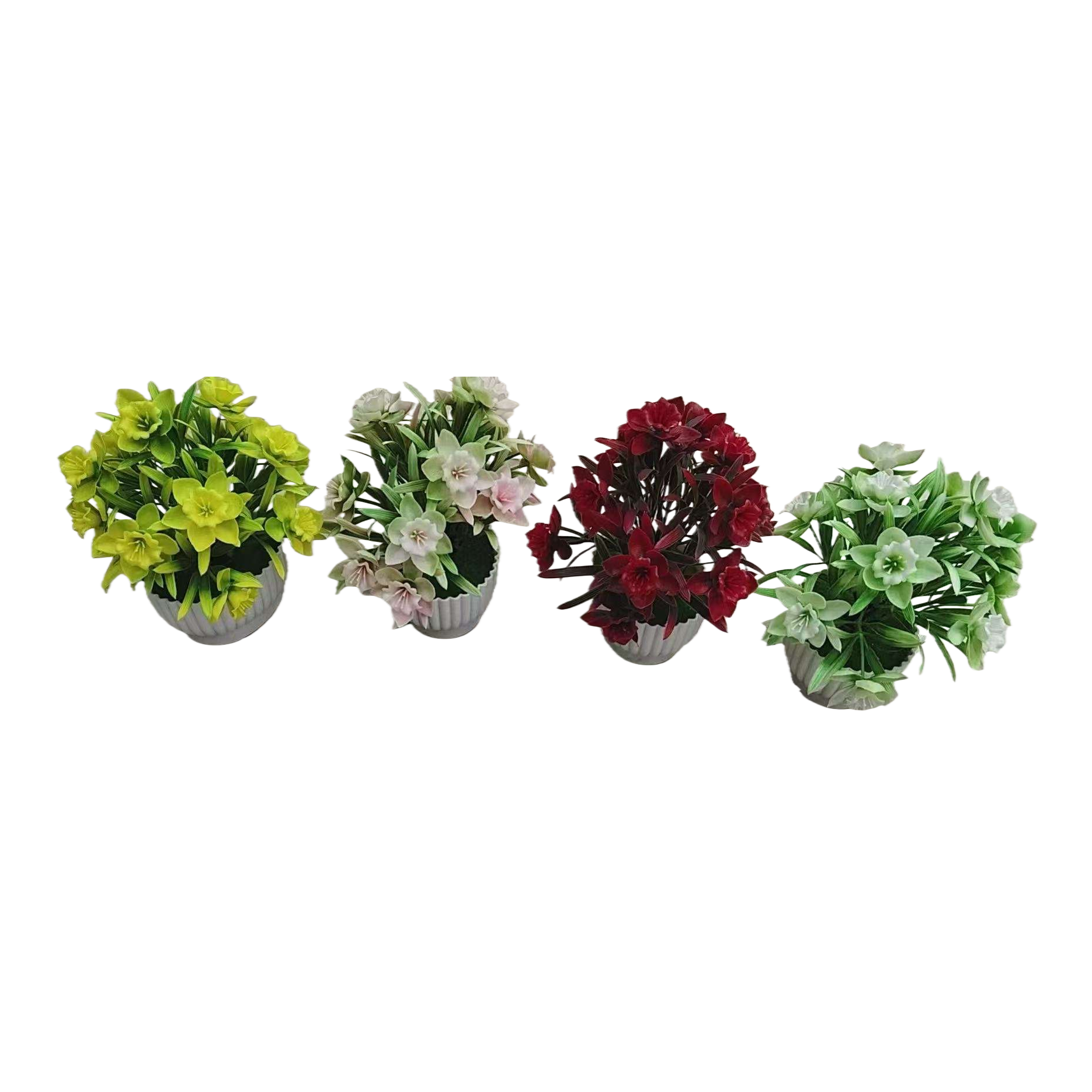 Four POTS of colorful artificial flower potted plants for living room and bedroom decoration, no need to water Item Picture