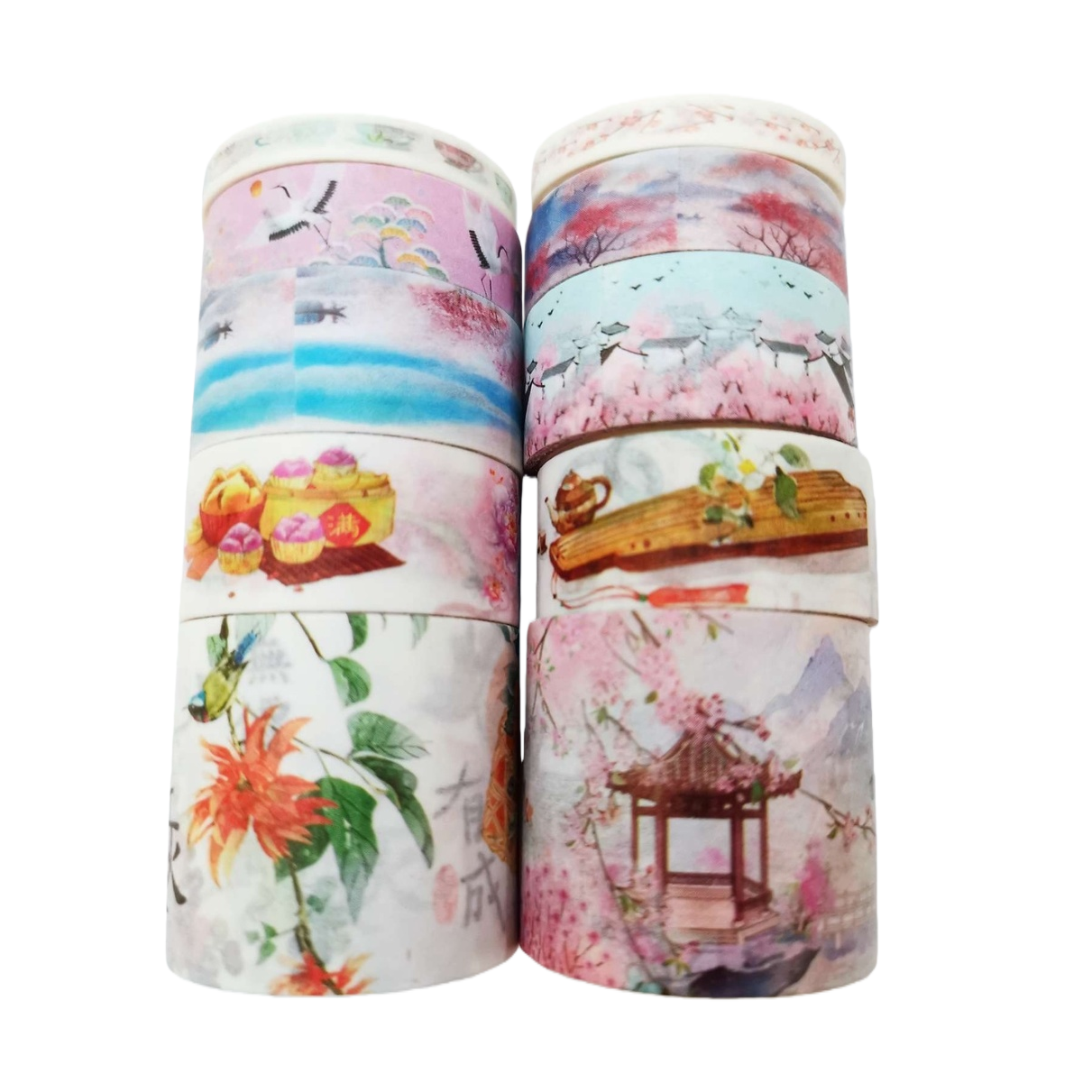 多卷日式水墨风胶带 花卉亭台仙鹤茶具点心东方元素 Item Picture