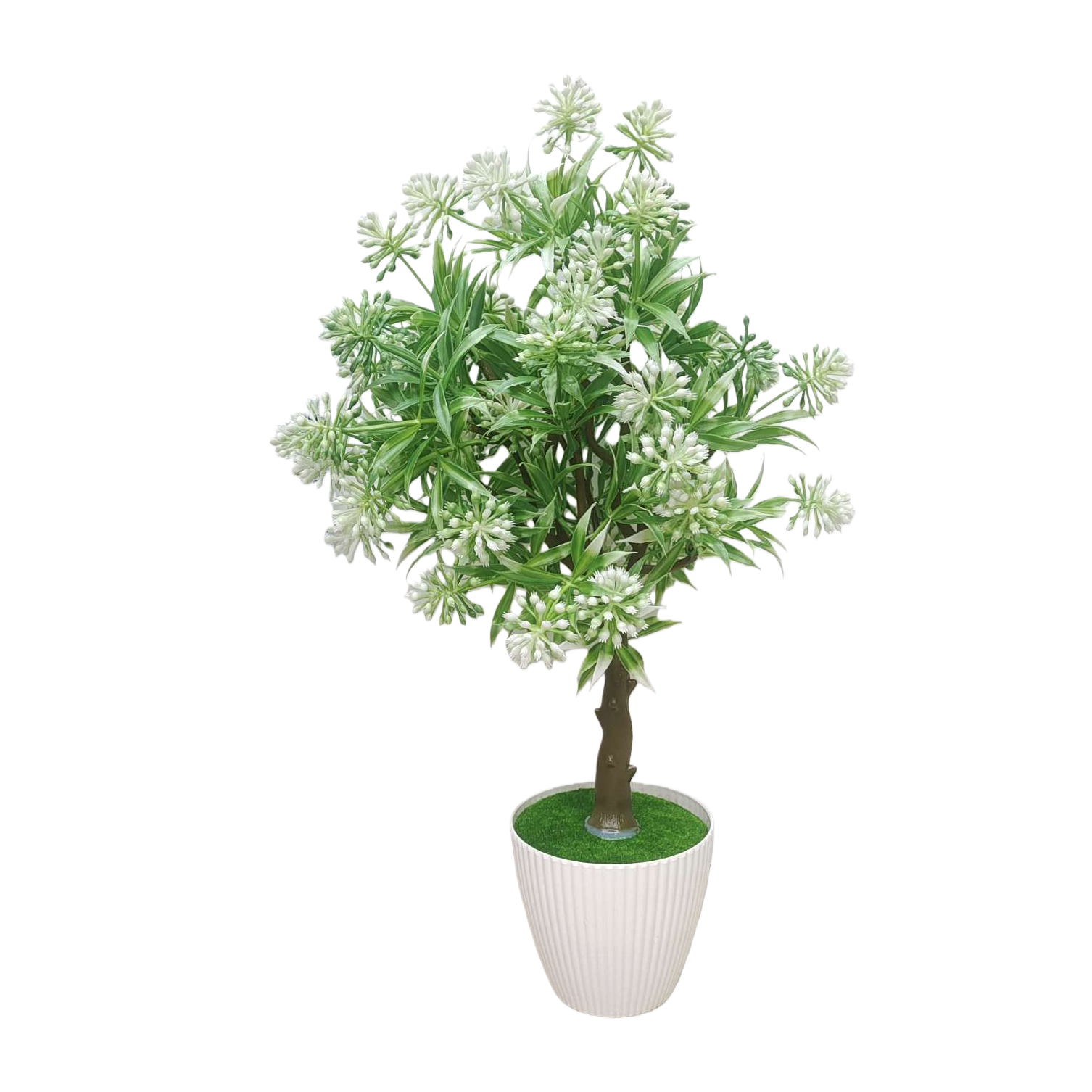 白色花盆配中绿叶白花仿真植物 室内装饰摆件 Item Picture