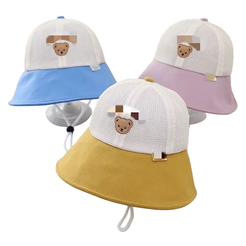 Colorful patchwork mesh children's fisherman hat, breathable, sun-protective and summer outdoor hat Item Picture