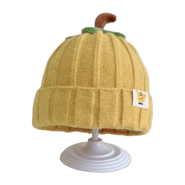Yellow pumpkin-shaped knitted hat, warm woolen hat, cute cartoon hat for ladies in autumn and winter Item Picture