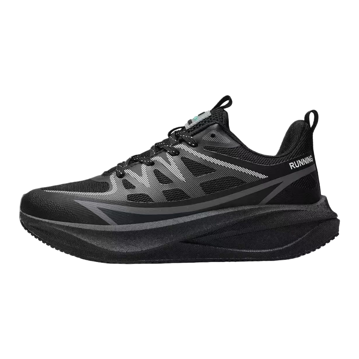 Black lightweight cushioning running shoes for both men and women, suitable for both sports and casual wear Application Scenario