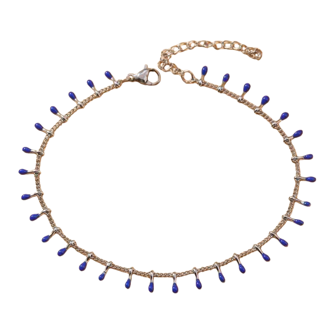 Stainless steel golden chain, blue oil and water drop pendant anklets, simple, fashionable and versatile anklets for women are popular in Europe and America Item Picture