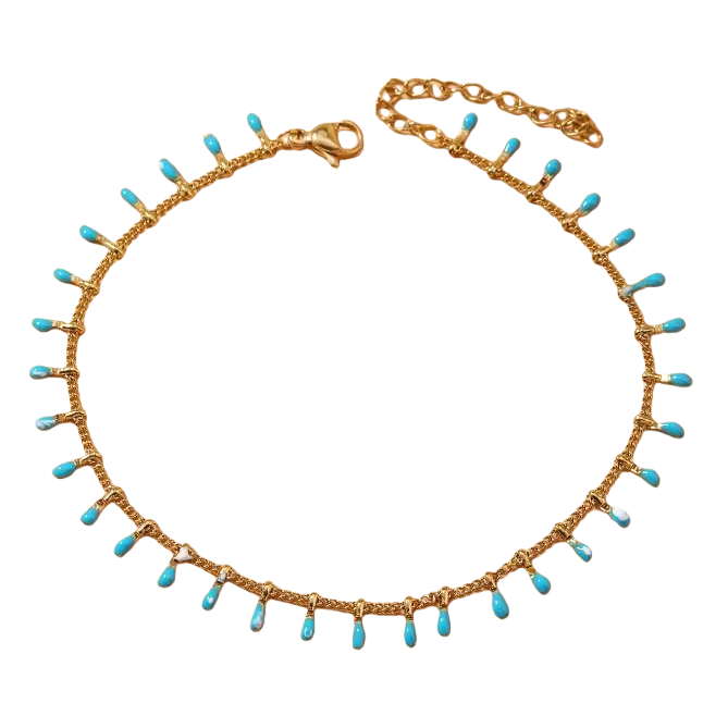 Stainless steel gold chain with blue oil and water droplet decorative ankle chain is a fashionable accessory in Europe and America Item Picture