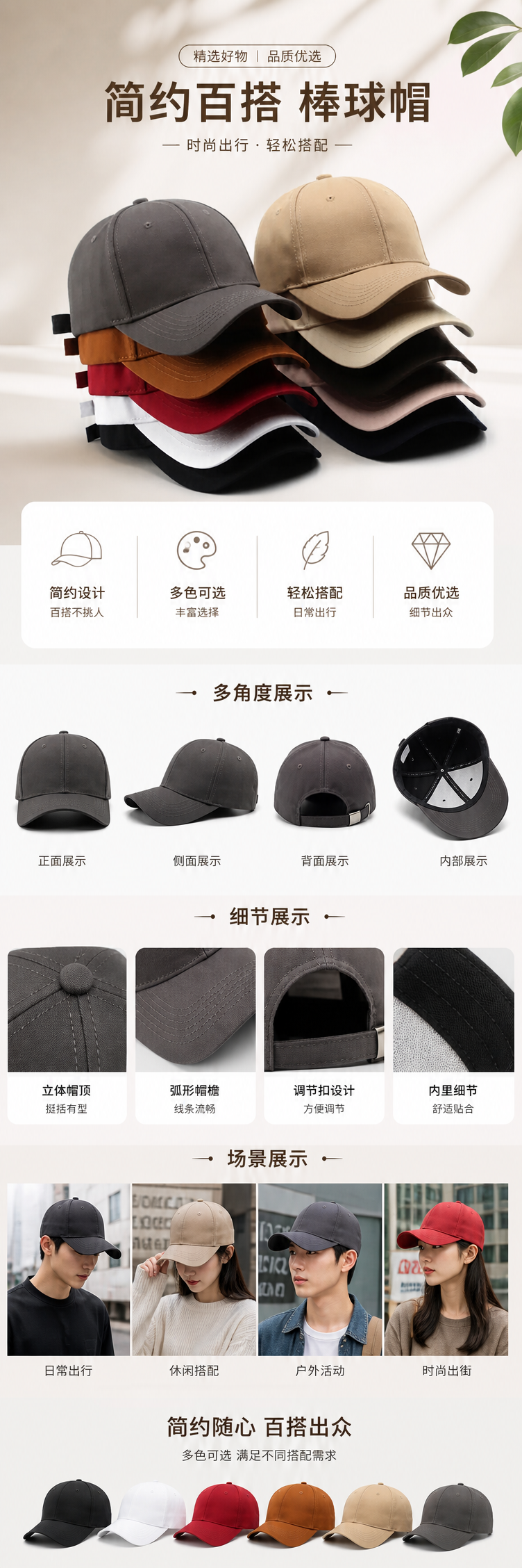 多色拼接棒球帽 男女通用休闲百搭遮阳帽详情1
