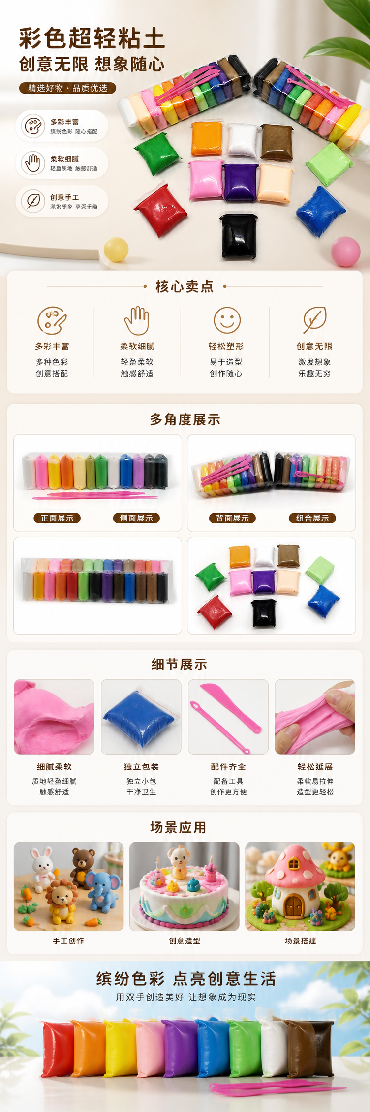 彩色橡皮泥食品级原料儿童手工创意塑形套装 pic 1