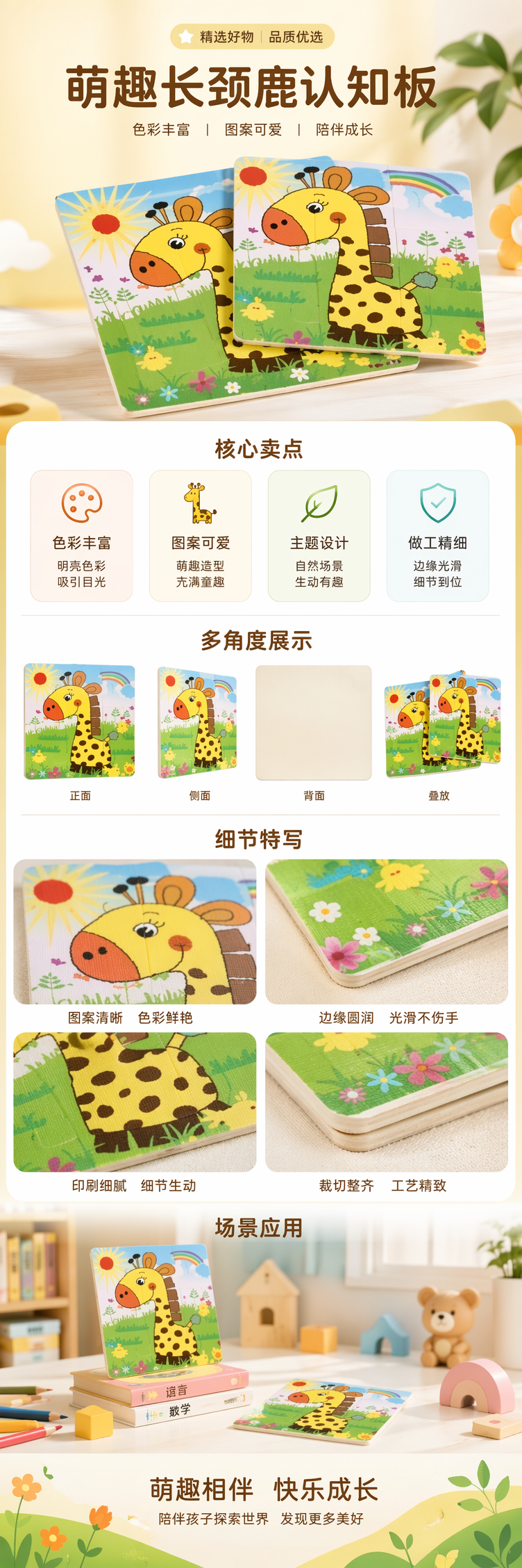 彩色长颈鹿环保纸板儿童拼图书益智早教绘本 pic 1