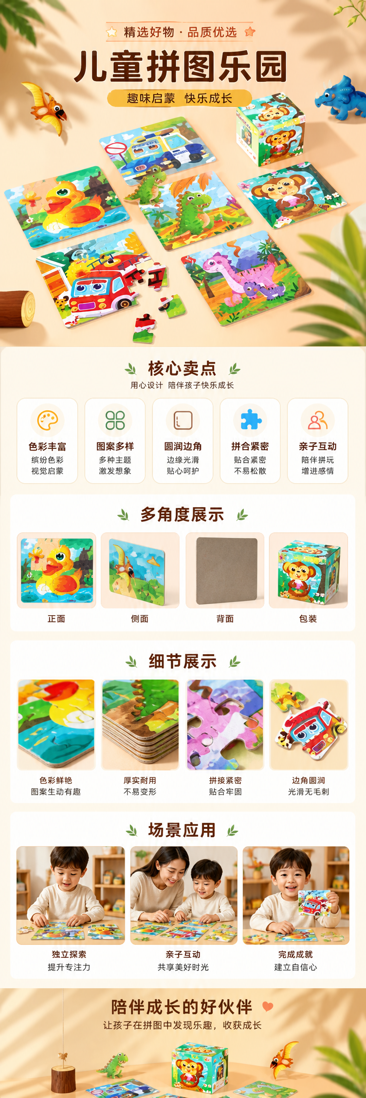 彩色拼图玩具 家庭亲子互动游戏套装 圆角光滑安全详情1