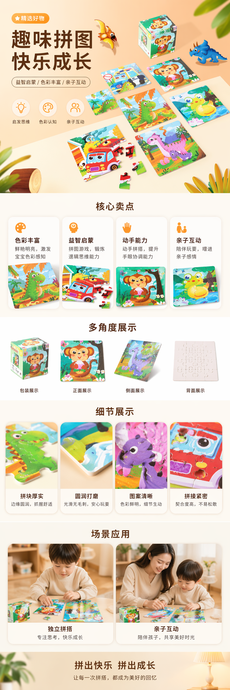 彩色拼图玩具大颗粒宝宝抓握训练婴幼儿手眼协调 pic 1