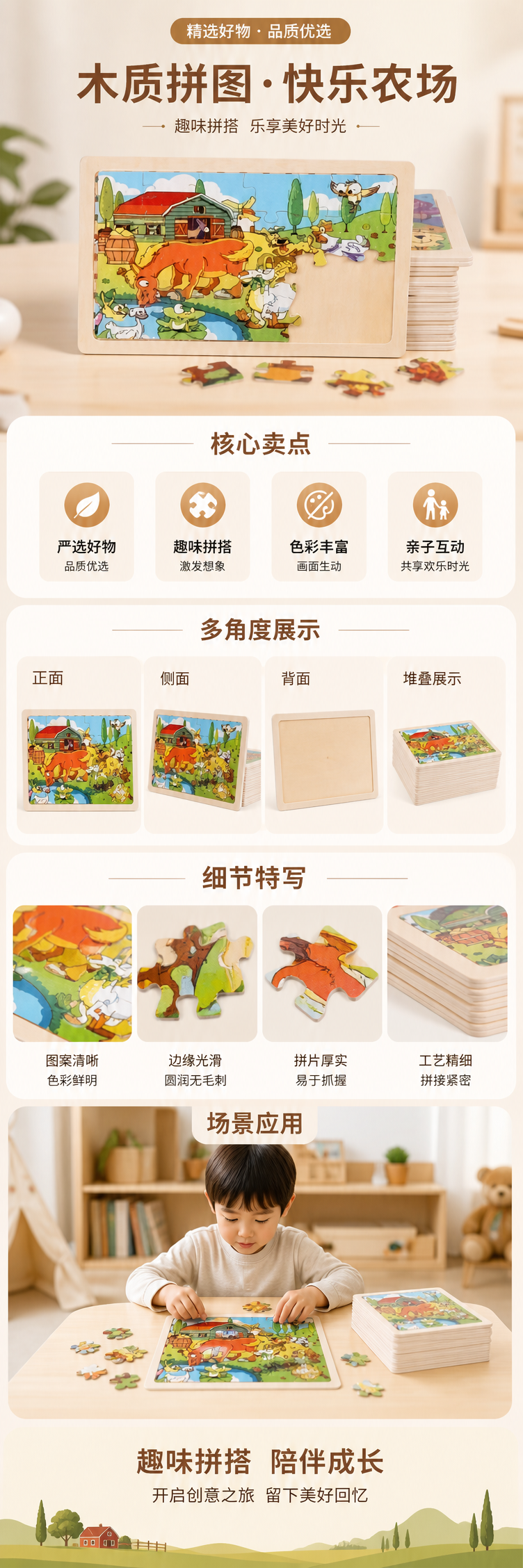 农场动物图案彩色拼图板儿童手眼协调训练益智玩具 pic 1