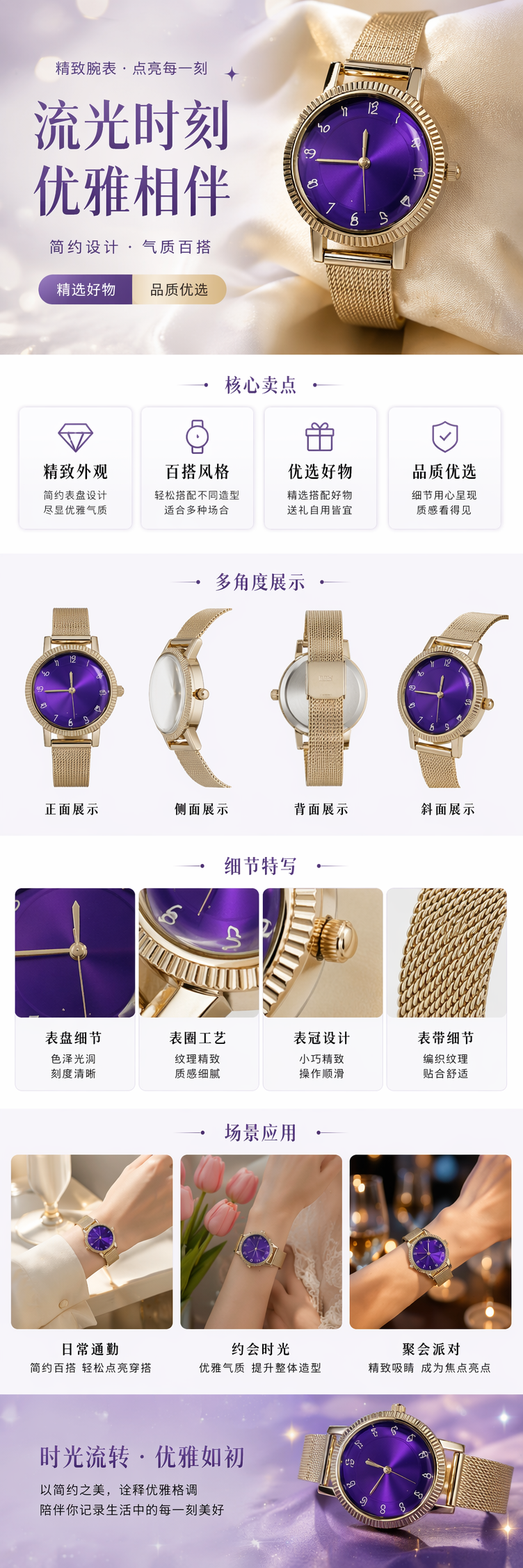 紫色表盘男士石英手表简约时尚商务休闲腕表详情1