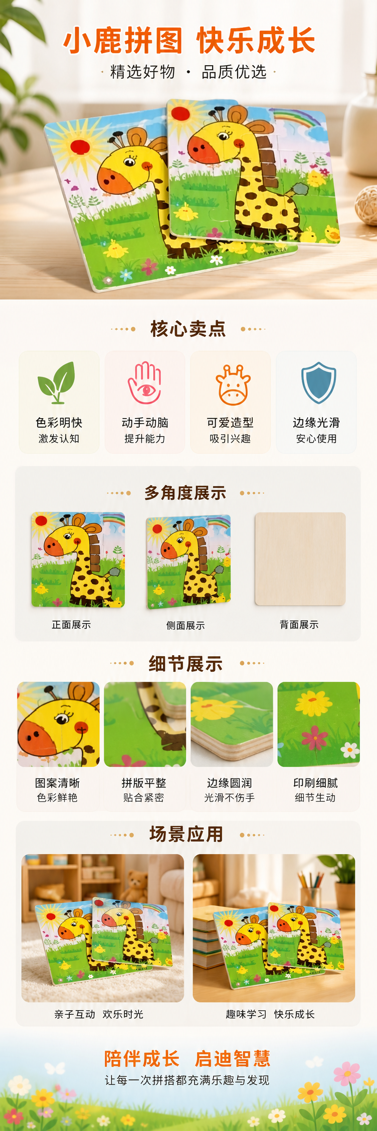 彩色长颈鹿厚纸板儿童拼图书安全圆角益智启蒙 pic 1