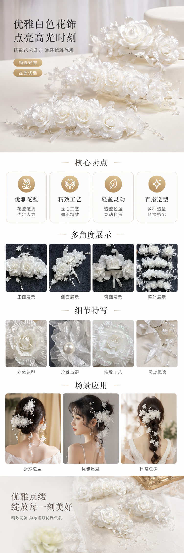 白色纸艺花束装饰品家居摆件婚礼布置手工DIY详情1