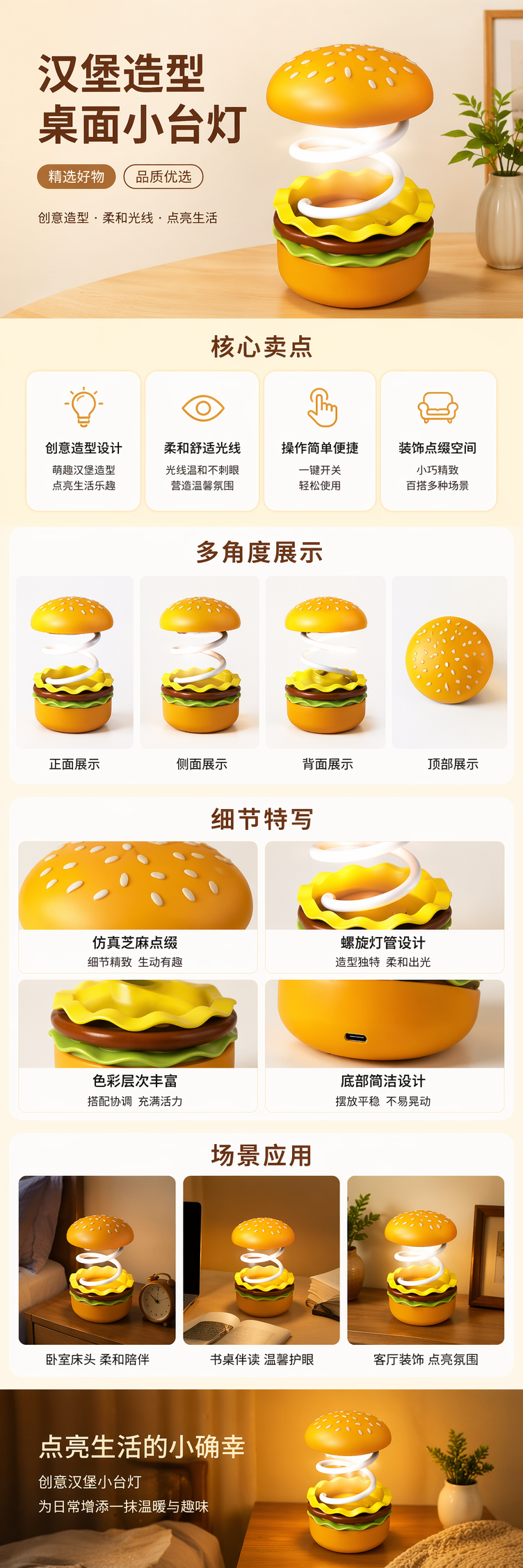 酷毙灯黄色汉堡造型陶瓷台灯手工原创融蜡灯 pic 1