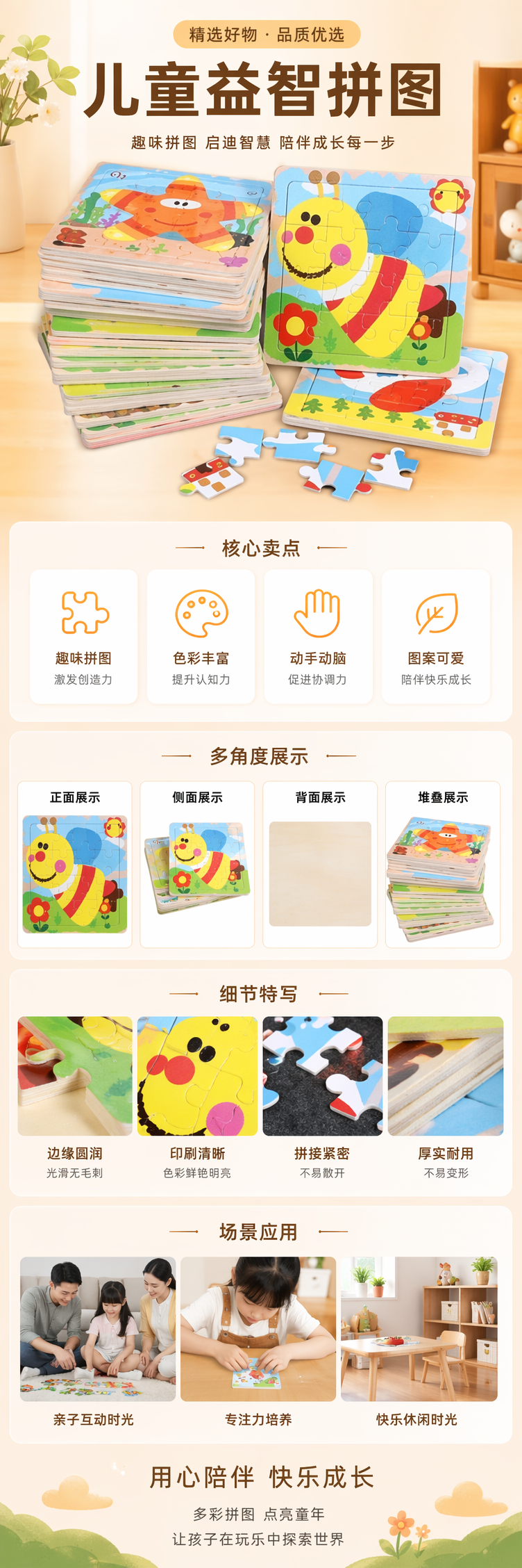 彩色儿童拼图玩具环保木质大颗粒安全无毒幼儿园教具 pic 1