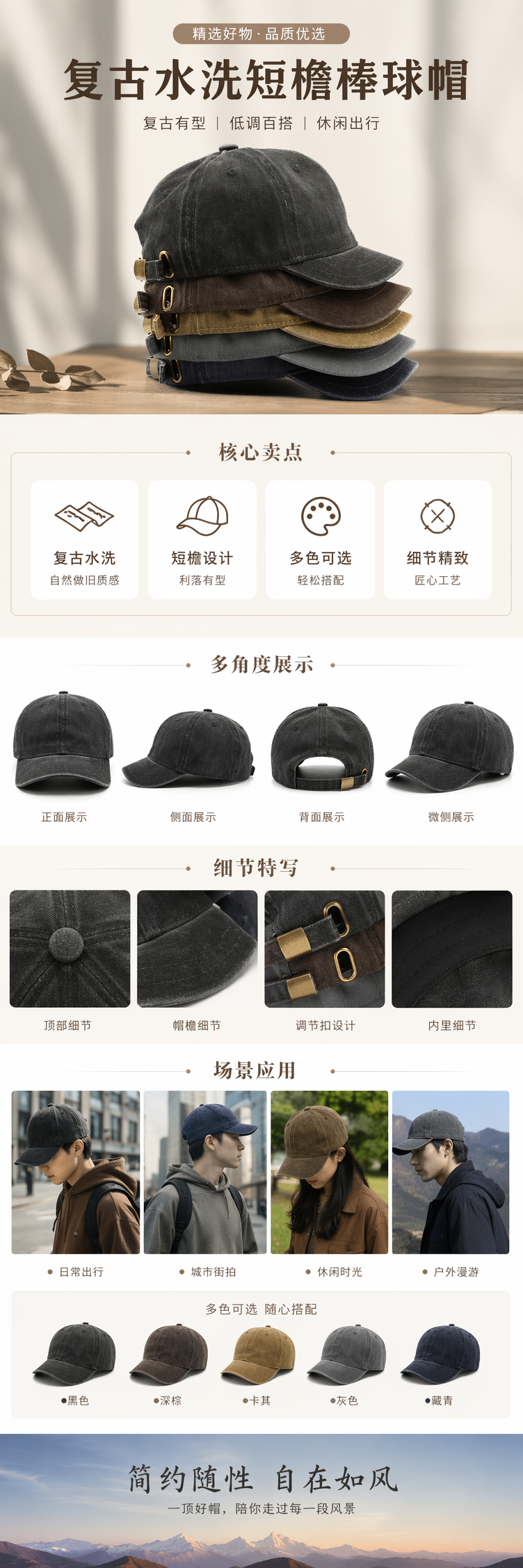 深灰色牛仔布料短檐棒球帽堆叠造型四季通用休闲单品详情1