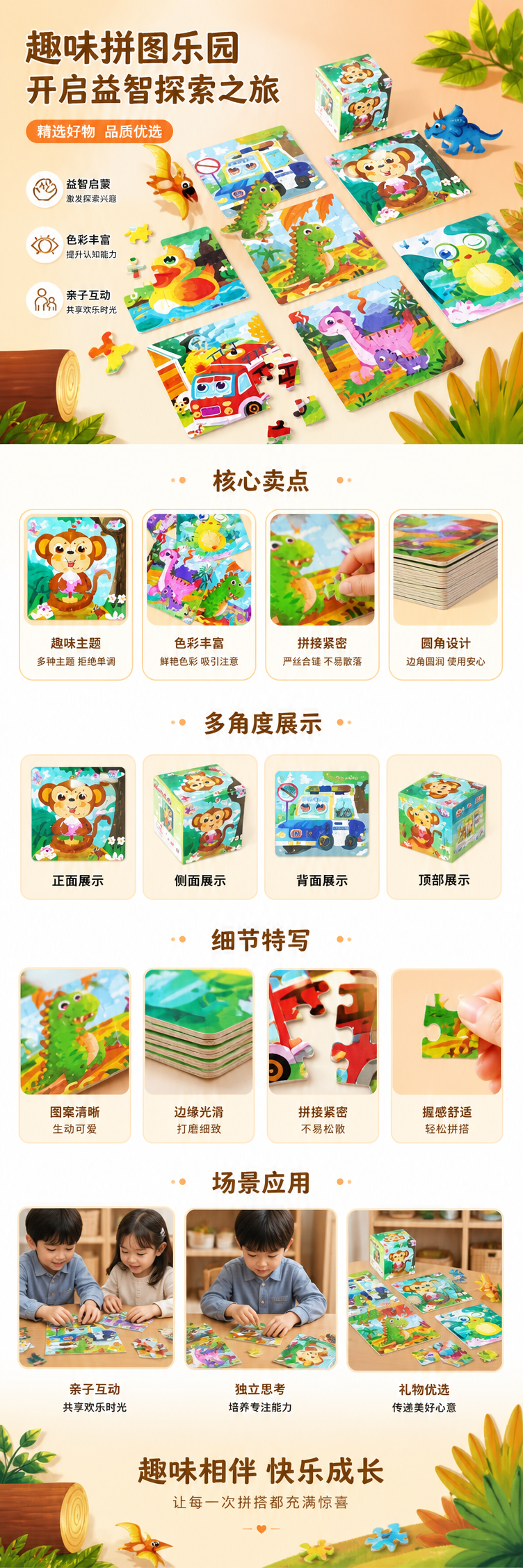 彩色拼图玩具 3-6岁宝宝动手动脑训练套装 圆角光滑安全 pic 1
