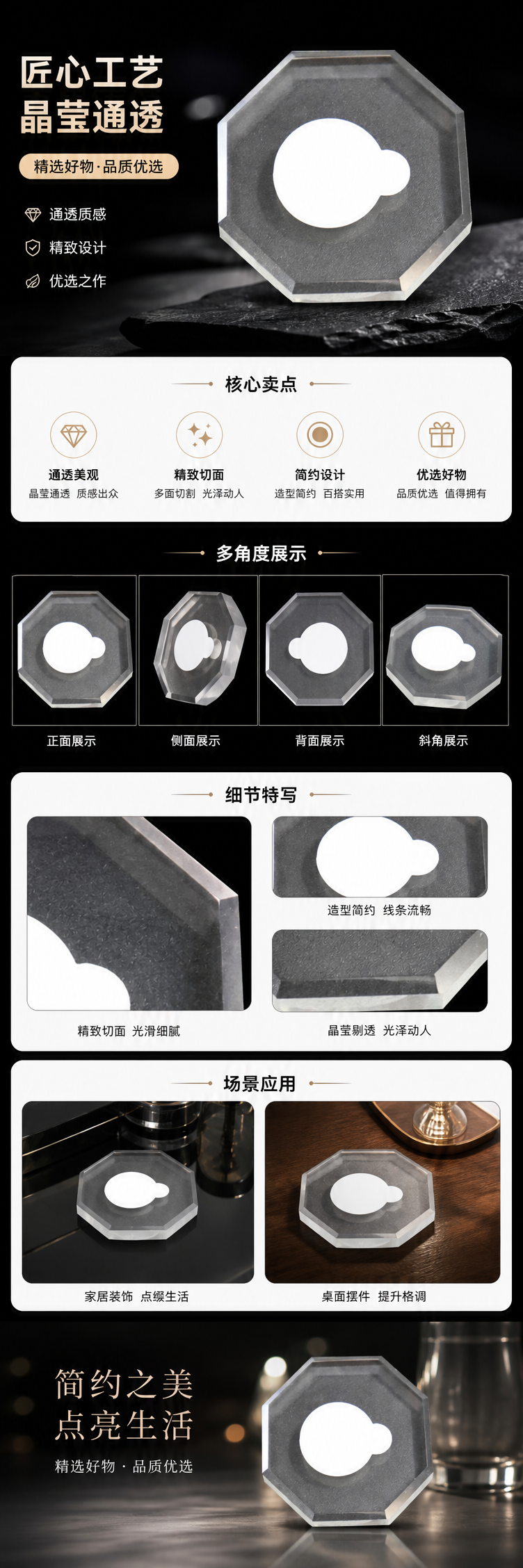 透明八边形玻璃底座配白色圆形凹槽配件详情1