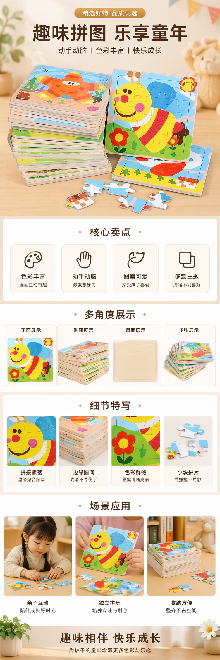 彩色儿童趣味卡通拼图玩具 36片厚纸板 室内早教游戏 pic 1