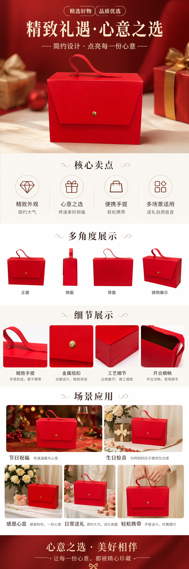 红色手提礼盒节日送礼喜庆包装高档礼品盒通用款详情1