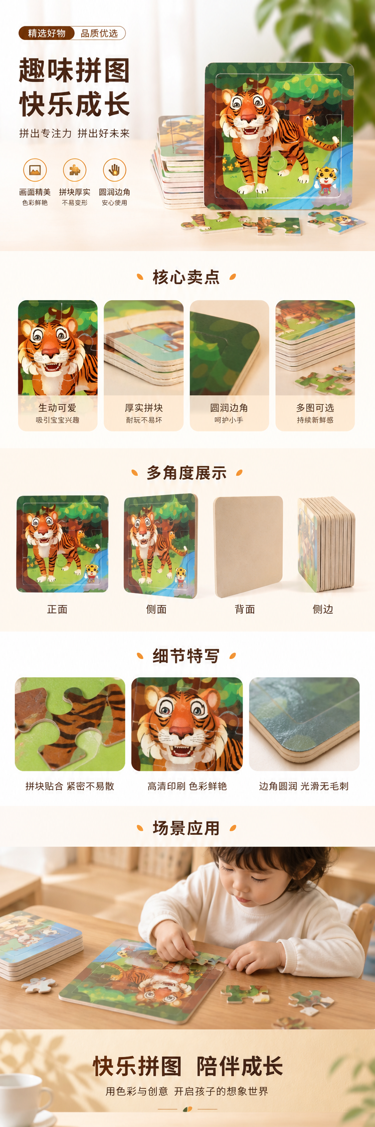 彩色老虎拼图儿童益智玩具3-6岁早教启蒙木质安全无毒详情1