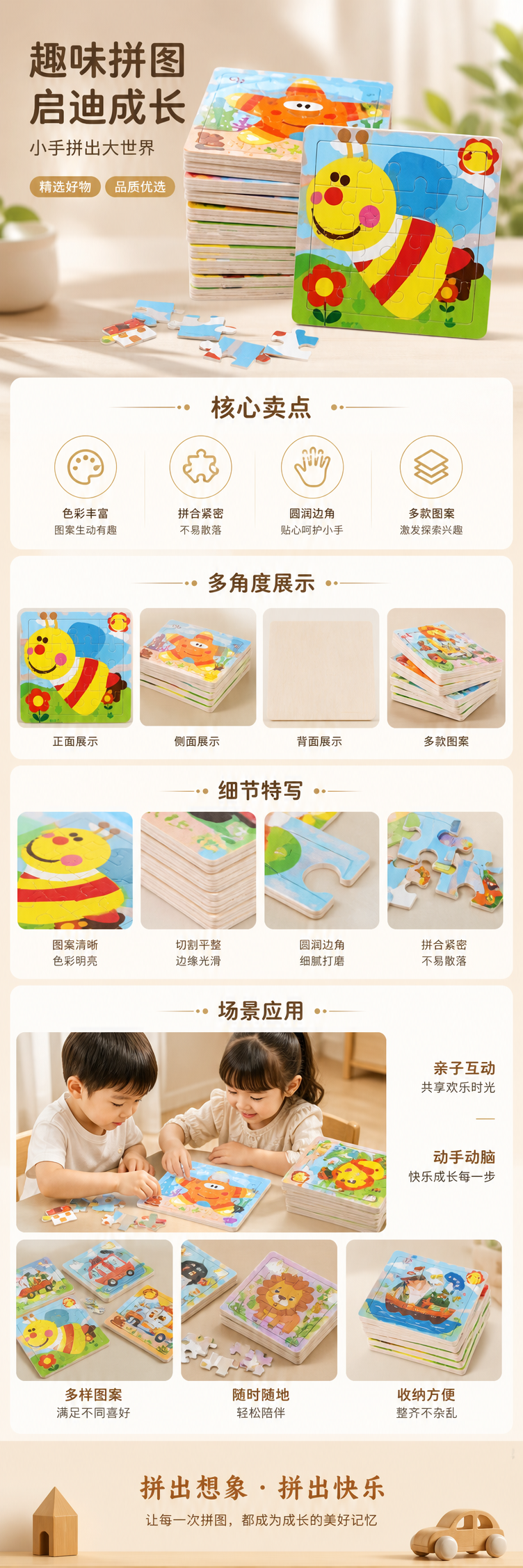 彩色儿童木质拼图玩具 36片启蒙认知早教益智 pic 1
