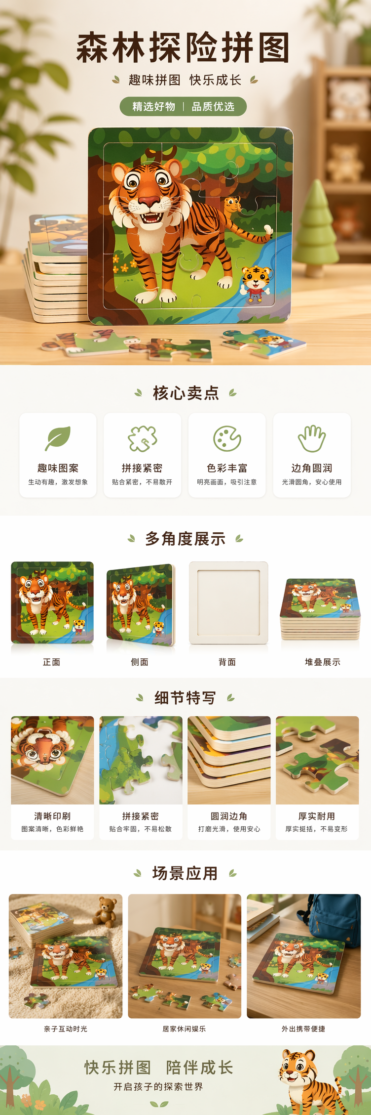 彩色老虎拼图儿童益智玩具动物认知早教36片详情1