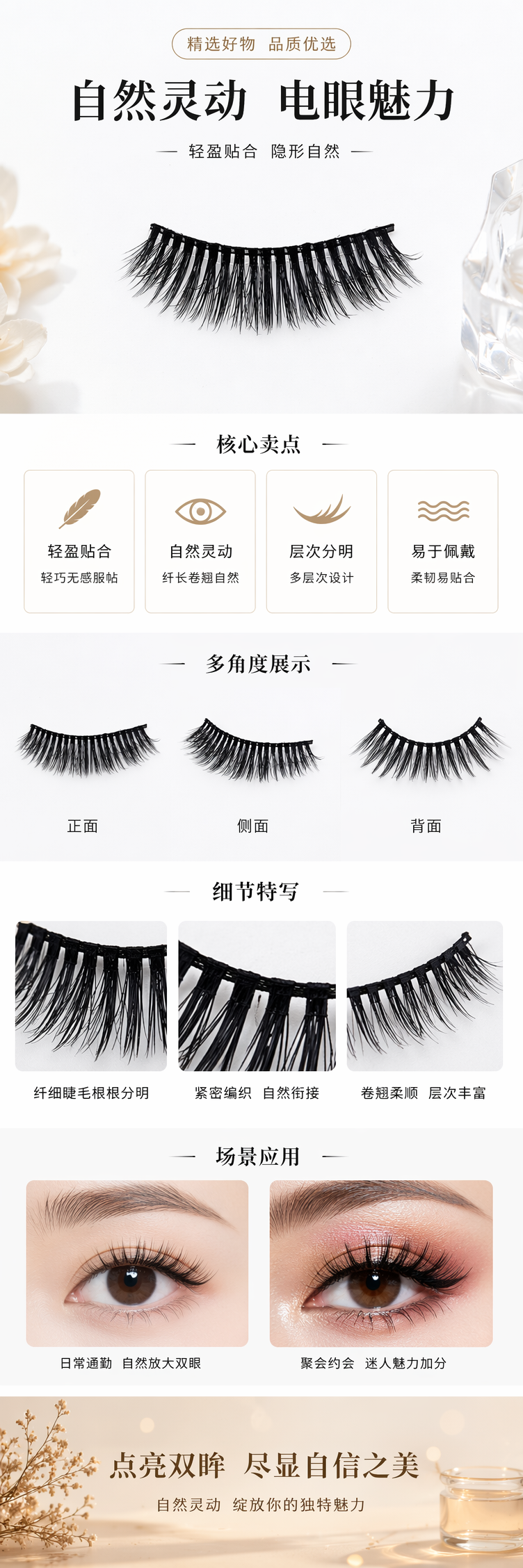 黑色假睫毛 自然浓密卷翘 日常妆容必备详情1