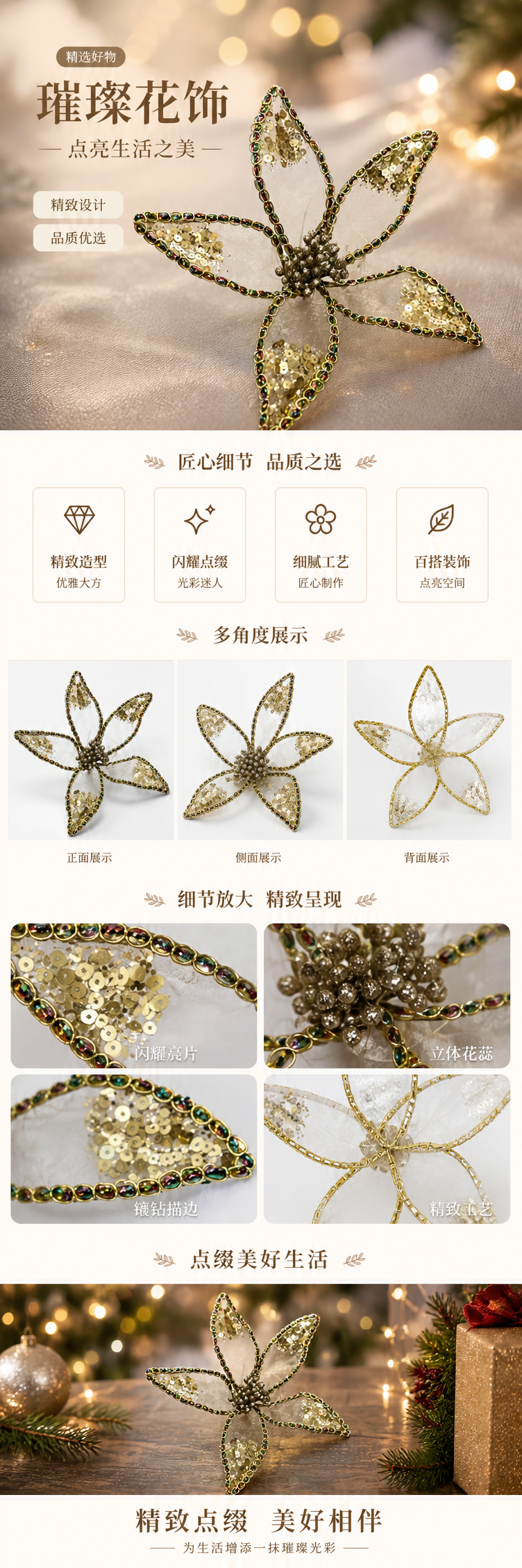 金色亮片蝴蝶装饰品 室内墙面节日派对手工DIY饰品详情1
