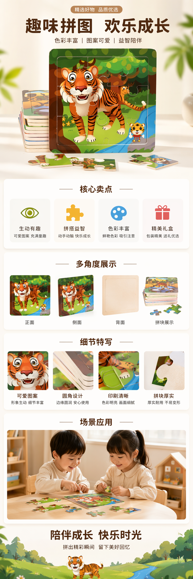 彩色老虎益智拼图儿童早教玩具安全无毒大颗粒 pic 1