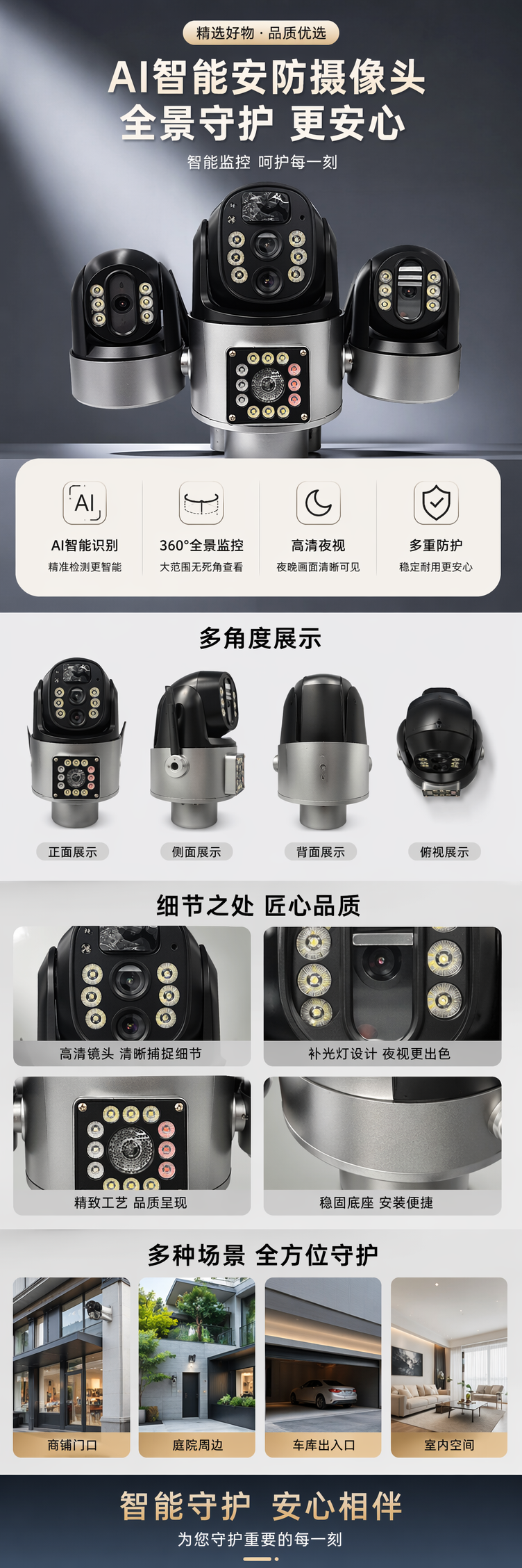 （价格面议）黑色智能监控摄像头 高清夜视广角家用室外防水 pic 1