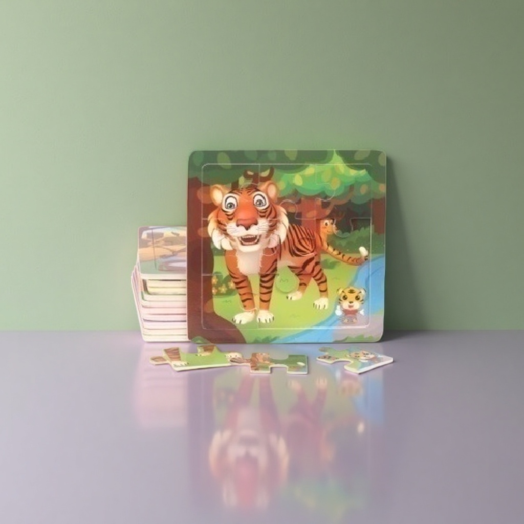 Colorful tiger jigsaw puzzle, eco-friendly wooden children's early education and intelligence toy details Picture