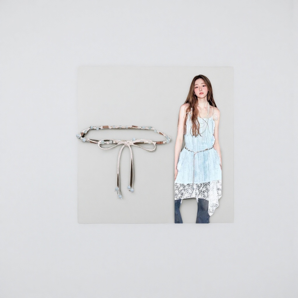 The light blue beaded woven belt is a fashionable and versatile waist-cinching decoration for women Specification image