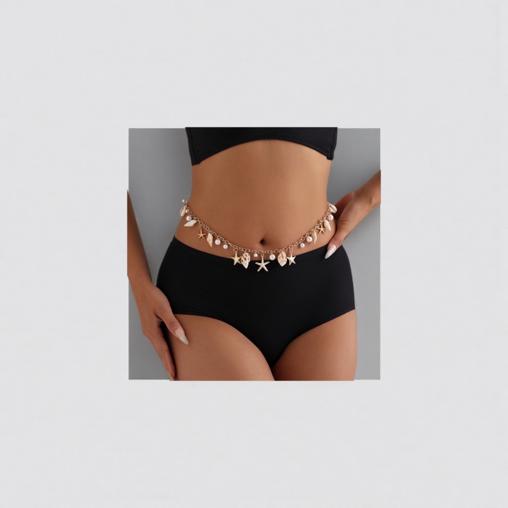 Golden shell starfish pearl women's waist chain