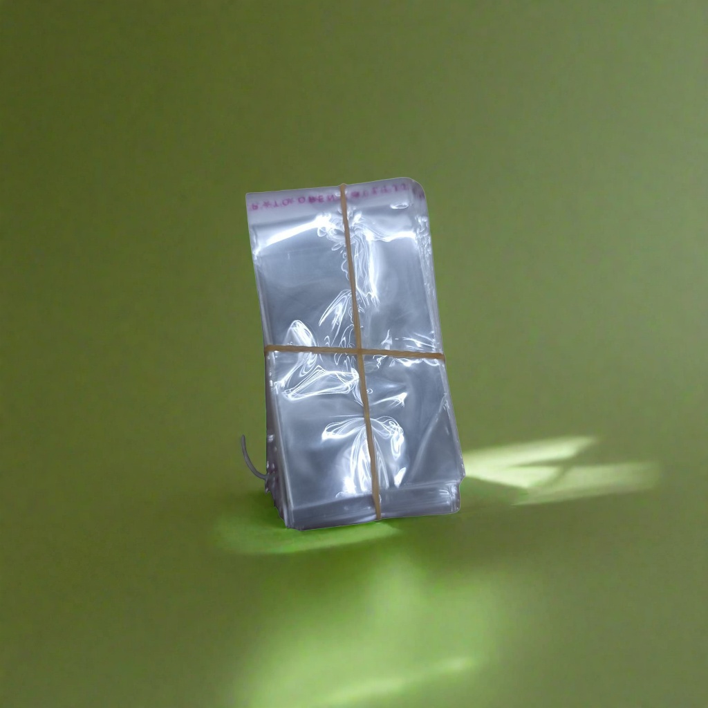 透明塑料袋堆叠，用黄色橡皮筋捆绑产品图