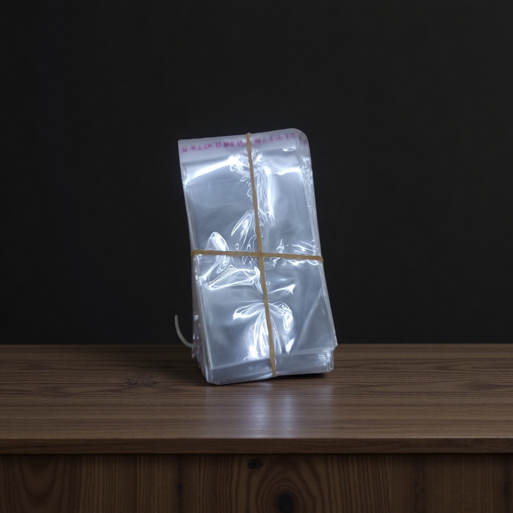 Transparent plastic bags stacked for storage, yellow rubber bands tied, food-grade PE portable packaging Specification image