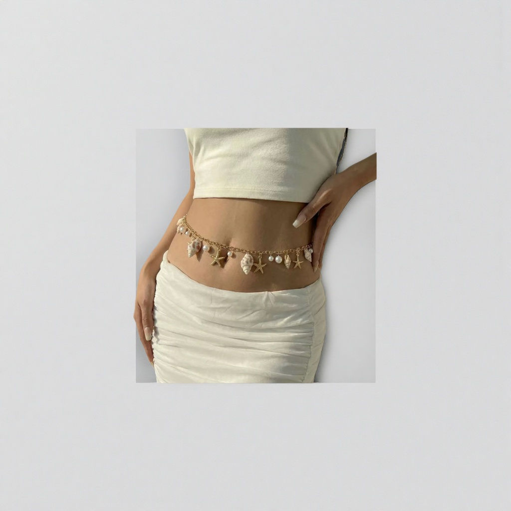 Golden conch starfish pearl women's waist chain