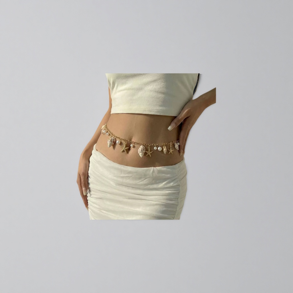 حلزون البحر الذهبي سلسلة الخصر النسائية اللؤلؤ Specification image